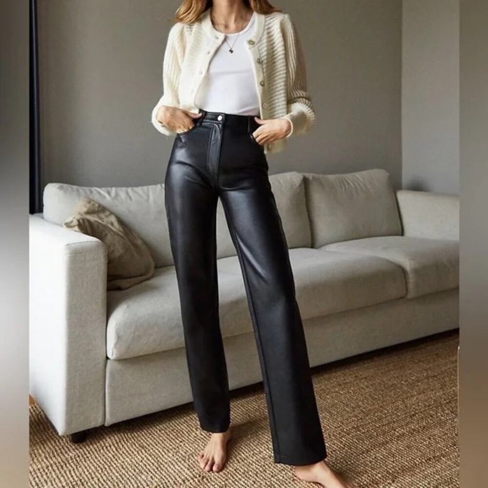 Aritzia Wilfred Melina Pant Black Vegan Leather High Rise 6